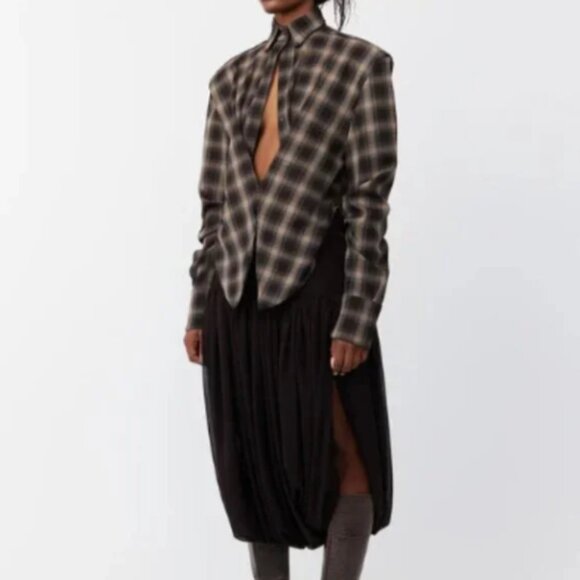 KWAME ADUSEI Kafra Top Brown Plaid Top - Picture 2 of 9